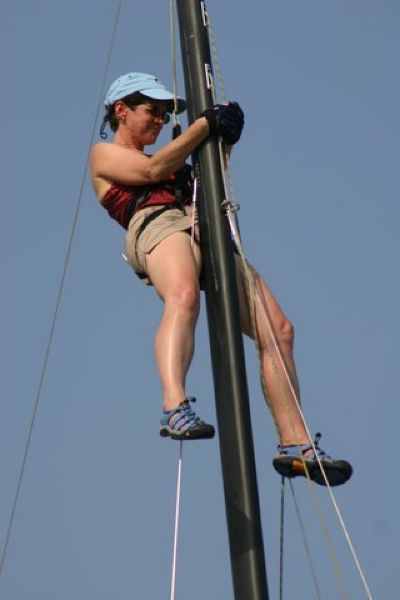 Ronnie runs a new jib halyard on Trim #93