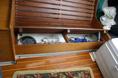 Storage under starboard settee